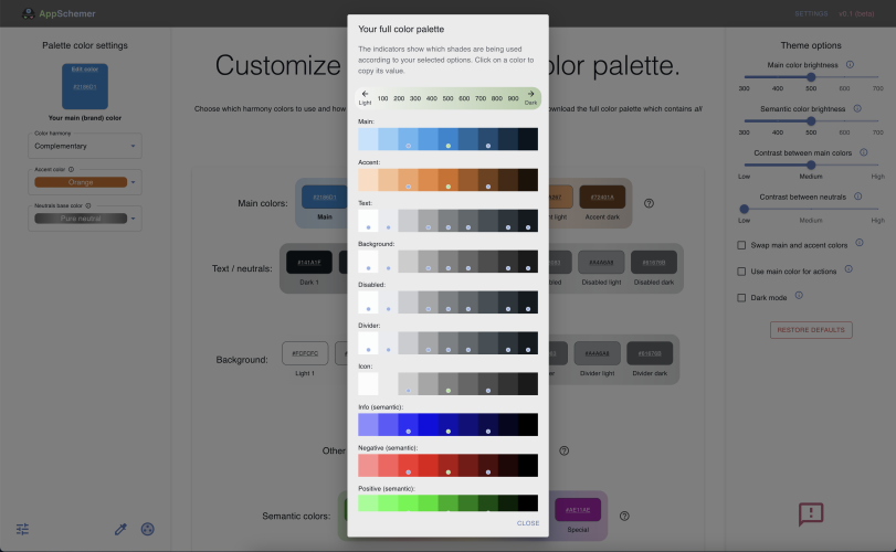 AppSchemer generates a complete color palette for you.