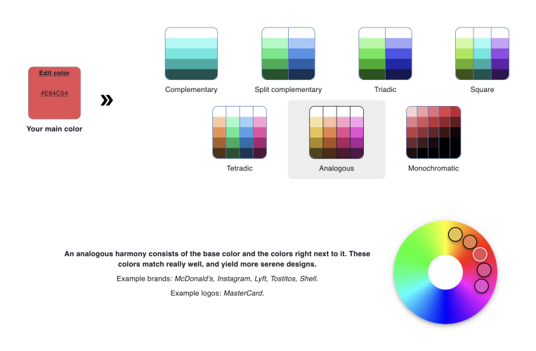 Visualize color harmonies to help you choose the best additional colors.